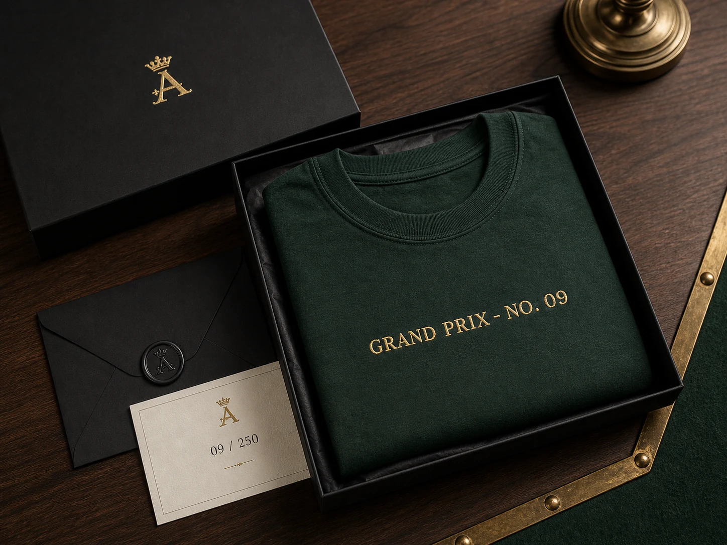 Grand Prix No. 09 shirt in an Aurum Crest presentation box with numbered card